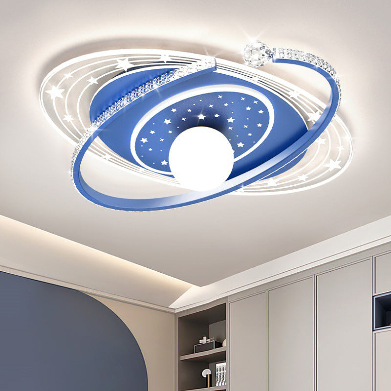 Contemporary Scandinavian Universe Galaxy Iron Acrylic LED Flush Mount Ceiling Light For Bedroom