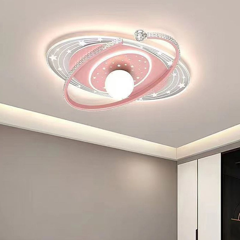 Contemporary Scandinavian Universe Galaxy Iron Acrylic LED Flush Mount Ceiling Light For Bedroom