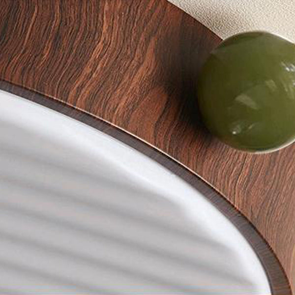 Lustre de plafond LED contemporain rétro rond en fer avec grain de noyer et abat-jour en acrylique pour chambre 