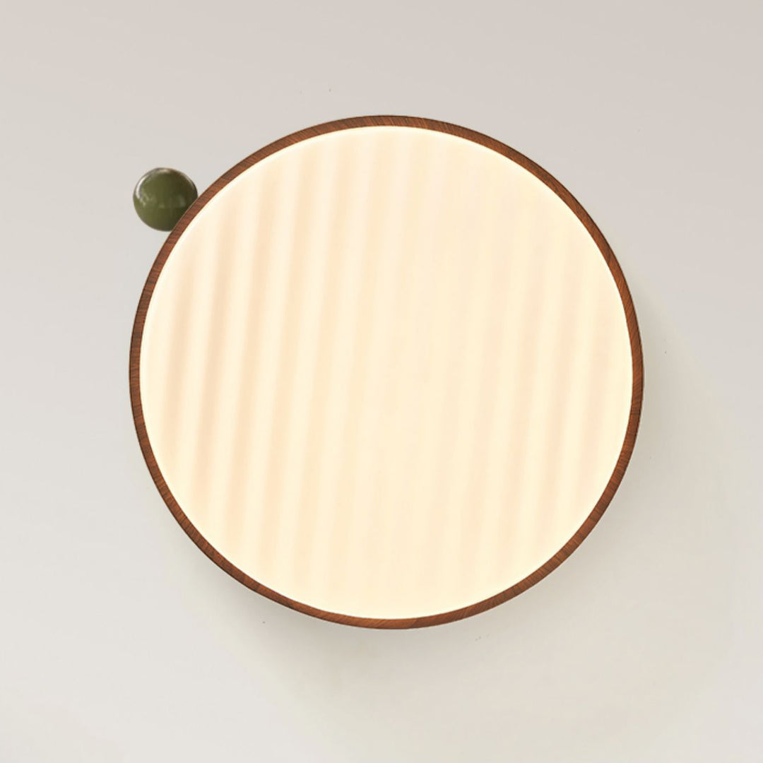 Lustre de plafond LED contemporain rétro rond en fer avec grain de noyer et abat-jour en acrylique pour chambre 