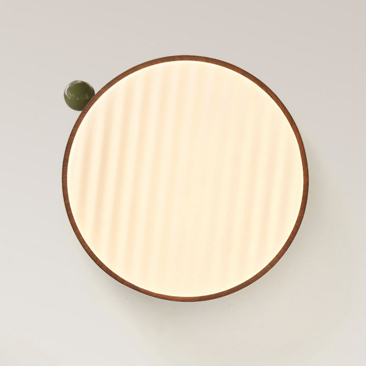 Lustre de plafond LED contemporain rétro rond en fer avec grain de noyer et abat-jour en acrylique pour chambre 