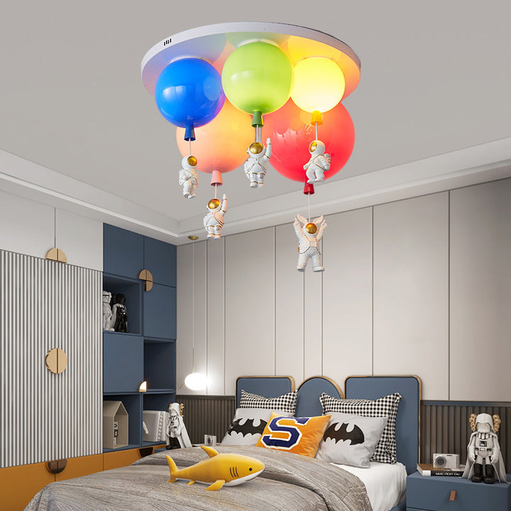 Contemporary Creative Acrylic Colourful Balloon Spaceman Hardware 5-Light Flush Mount Ceiling Light For Bedroom