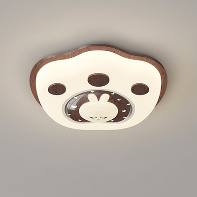 Contemporary Creative Deer Cat Claw Woodgrain LED Flush Mount Ceiling Light For Bedroom