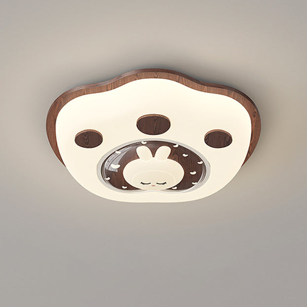 Contemporary Creative Deer Cat Claw Woodgrain LED Flush Mount Ceiling Light For Bedroom