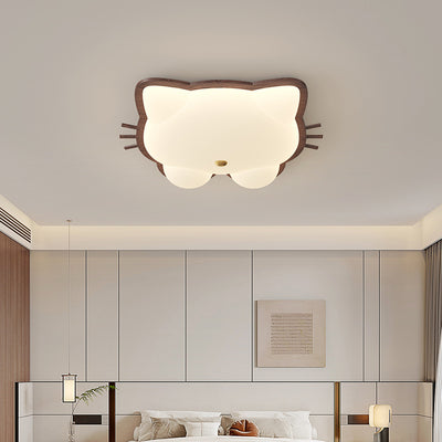 Contemporary Creative Deer Cat Claw Woodgrain LED Flush Mount Ceiling Light For Bedroom