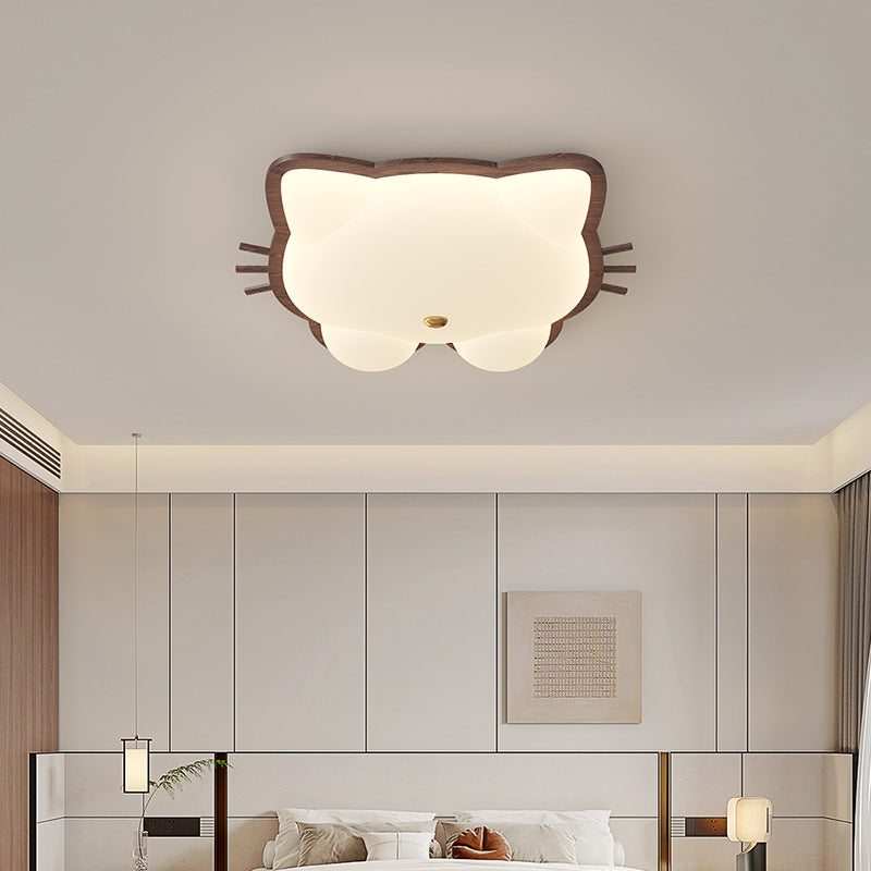 Contemporary Creative Deer Cat Claw Woodgrain LED Flush Mount Ceiling Light For Bedroom