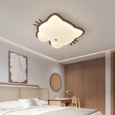 Contemporary Creative Deer Cat Claw Woodgrain LED Flush Mount Ceiling Light For Bedroom