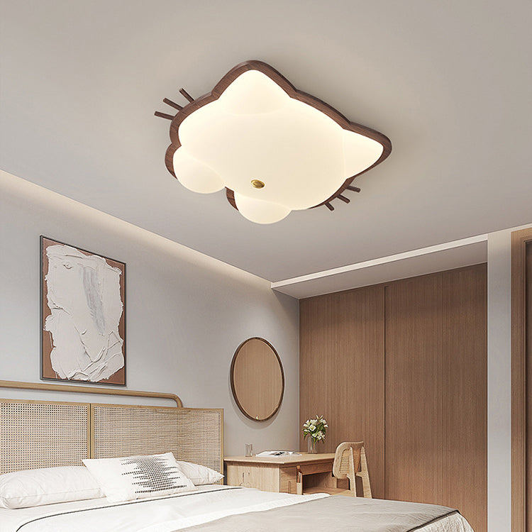 Contemporary Creative Deer Cat Claw Woodgrain LED Flush Mount Ceiling Light For Bedroom