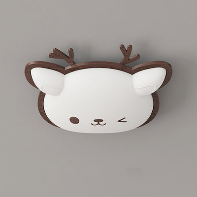 Contemporary Creative Deer Cat Claw Woodgrain LED Flush Mount Ceiling Light For Bedroom