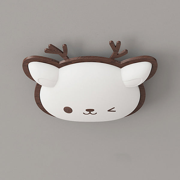 Contemporary Creative Deer Cat Claw Woodgrain LED Flush Mount Ceiling Light For Bedroom