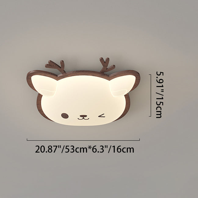 Contemporary Creative Deer Cat Claw Woodgrain LED Flush Mount Ceiling Light For Bedroom