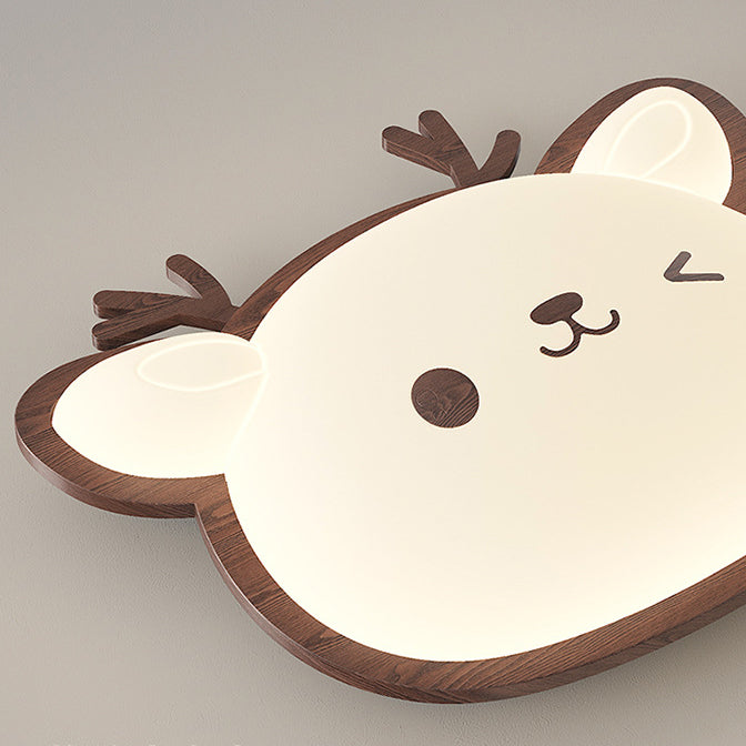 Contemporary Creative Deer Cat Claw Woodgrain LED Flush Mount Ceiling Light For Bedroom