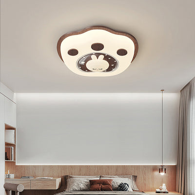 Contemporary Creative Deer Cat Claw Woodgrain LED Flush Mount Ceiling Light For Bedroom