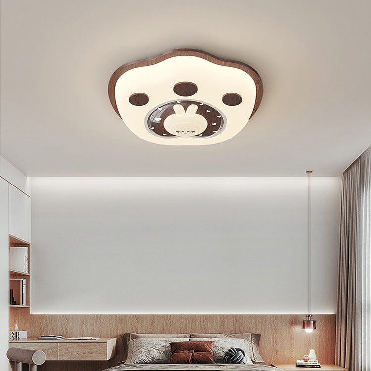 Contemporary Creative Deer Cat Claw Woodgrain LED Flush Mount Ceiling Light For Bedroom
