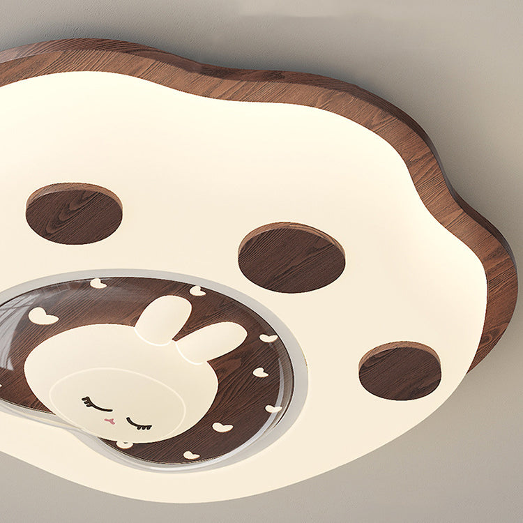 Contemporary Creative Deer Cat Claw Woodgrain LED Flush Mount Ceiling Light For Bedroom