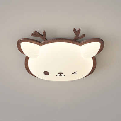 Contemporary Creative Deer Cat Claw Woodgrain LED Flush Mount Ceiling Light For Bedroom