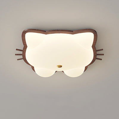 Contemporary Creative Deer Cat Claw Woodgrain LED Flush Mount Ceiling Light For Bedroom