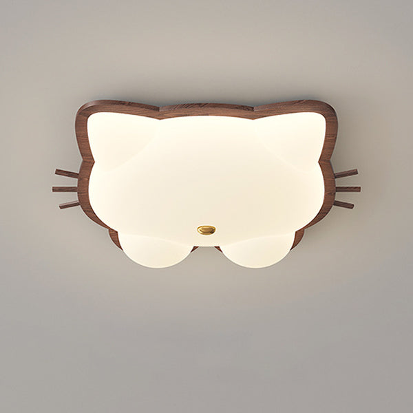 Contemporary Creative Deer Cat Claw Woodgrain LED Flush Mount Ceiling Light For Bedroom