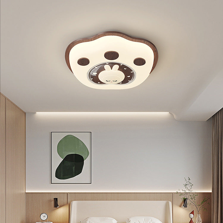Contemporary Creative Deer Cat Claw Woodgrain LED Flush Mount Ceiling Light For Bedroom