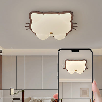 Contemporary Creative Deer Cat Claw Woodgrain LED Flush Mount Ceiling Light For Bedroom