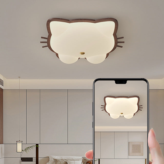 Contemporary Creative Deer Cat Claw Woodgrain LED Flush Mount Ceiling Light For Bedroom