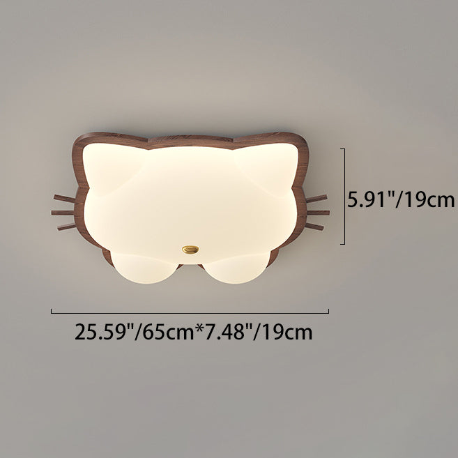 Contemporary Creative Deer Cat Claw Woodgrain LED Flush Mount Ceiling Light For Bedroom