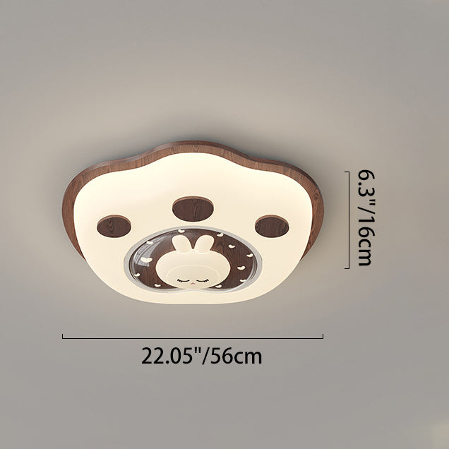 Contemporary Creative Deer Cat Claw Woodgrain LED Flush Mount Ceiling Light For Bedroom