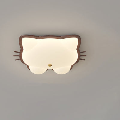 Contemporary Creative Deer Cat Claw Woodgrain LED Flush Mount Ceiling Light For Bedroom