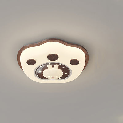 Contemporary Creative Deer Cat Claw Woodgrain LED Flush Mount Ceiling Light For Bedroom