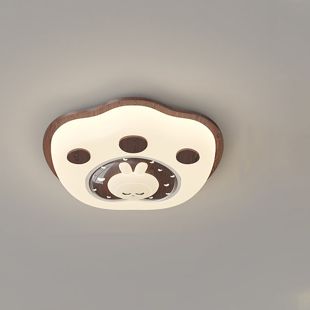 Contemporary Creative Deer Cat Claw Woodgrain LED Flush Mount Ceiling Light For Bedroom