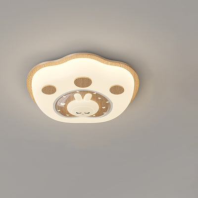 Contemporary Creative Deer Cat Claw Woodgrain LED Flush Mount Ceiling Light For Bedroom