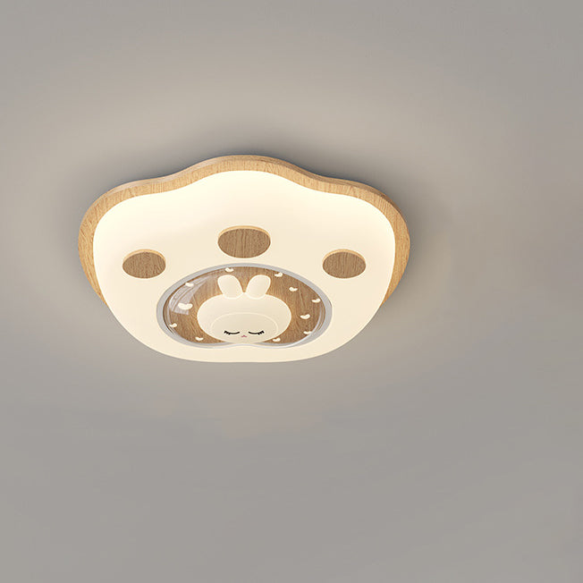Contemporary Creative Deer Cat Claw Woodgrain LED Flush Mount Ceiling Light For Bedroom
