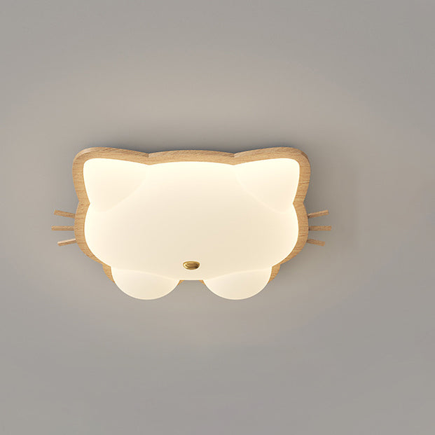 Contemporary Creative Deer Cat Claw Woodgrain LED Flush Mount Ceiling Light For Bedroom