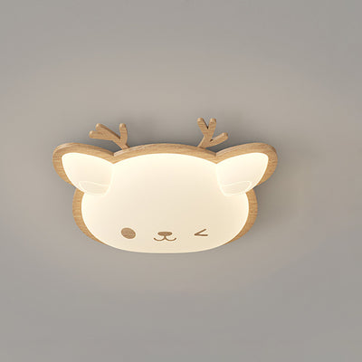 Contemporary Creative Deer Cat Claw Woodgrain LED Flush Mount Ceiling Light For Bedroom