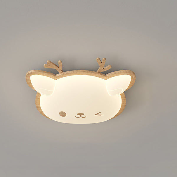Contemporary Creative Deer Cat Claw Woodgrain LED Flush Mount Ceiling Light For Bedroom
