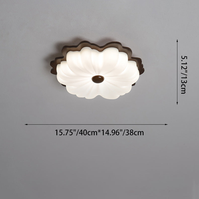 Plafonnier LED contemporain en bois massif rétro avec abat-jour en PE pour chambre 