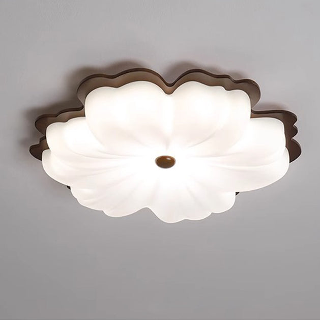 Plafonnier LED contemporain en bois massif rétro avec abat-jour en PE pour chambre 