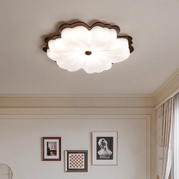 Plafonnier LED contemporain en bois massif rétro avec abat-jour en PE pour chambre 