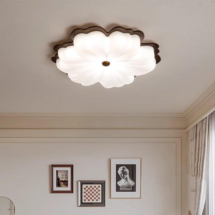 Plafonnier LED contemporain en bois massif rétro avec abat-jour en PE pour chambre 