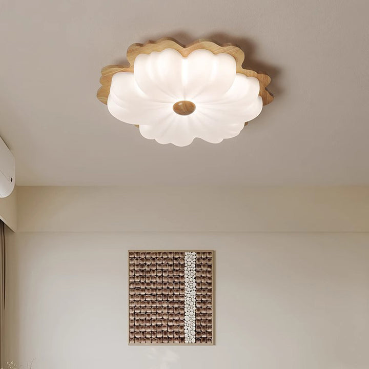 Plafonnier LED contemporain en bois massif rétro avec abat-jour en PE pour chambre 