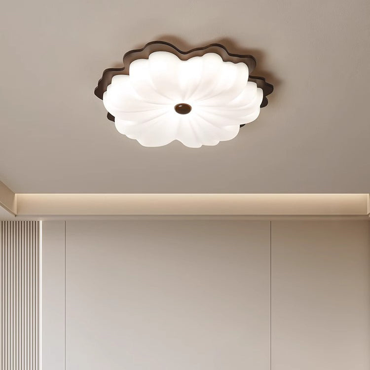 Plafonnier LED contemporain en bois massif rétro avec abat-jour en PE pour chambre 
