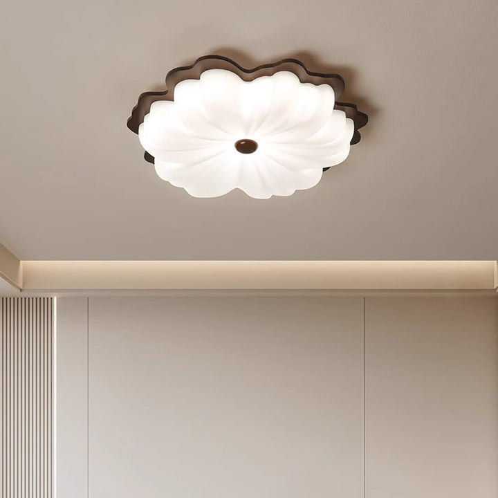 Plafonnier LED contemporain en bois massif rétro avec abat-jour en PE pour chambre 