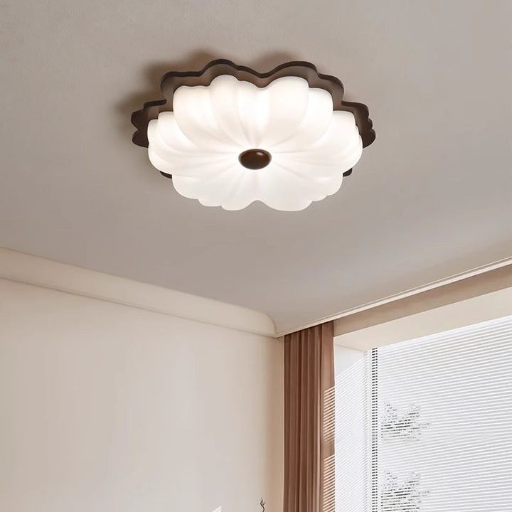 Plafonnier LED contemporain en bois massif rétro avec abat-jour en PE pour chambre 