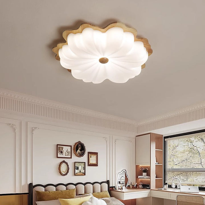 Plafonnier LED contemporain en bois massif rétro avec abat-jour en PE pour chambre 