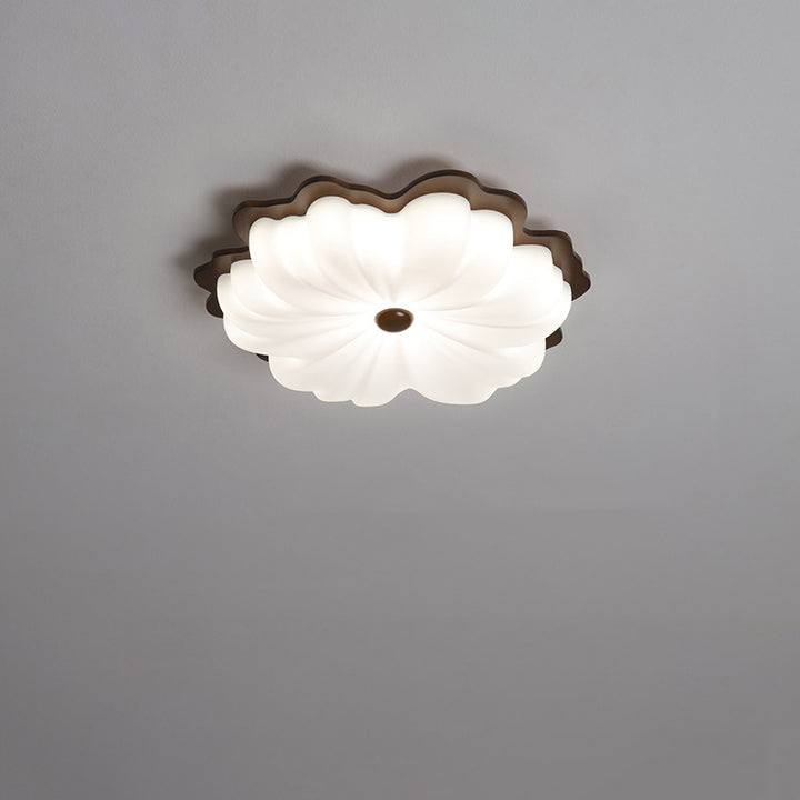 Plafonnier LED contemporain en bois massif rétro avec abat-jour en PE pour chambre 