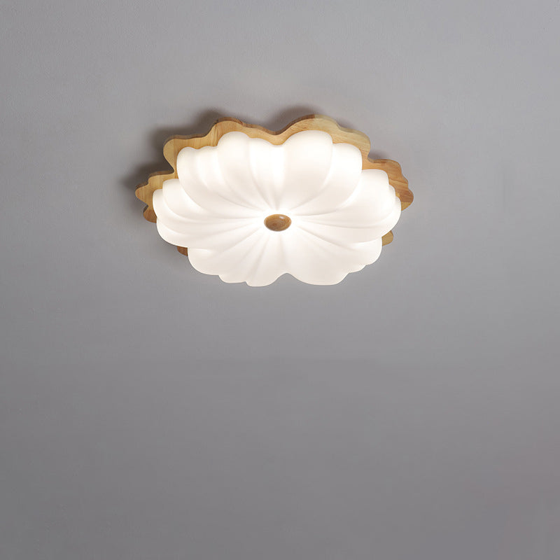 Plafonnier LED contemporain en bois massif rétro avec abat-jour en PE pour chambre 