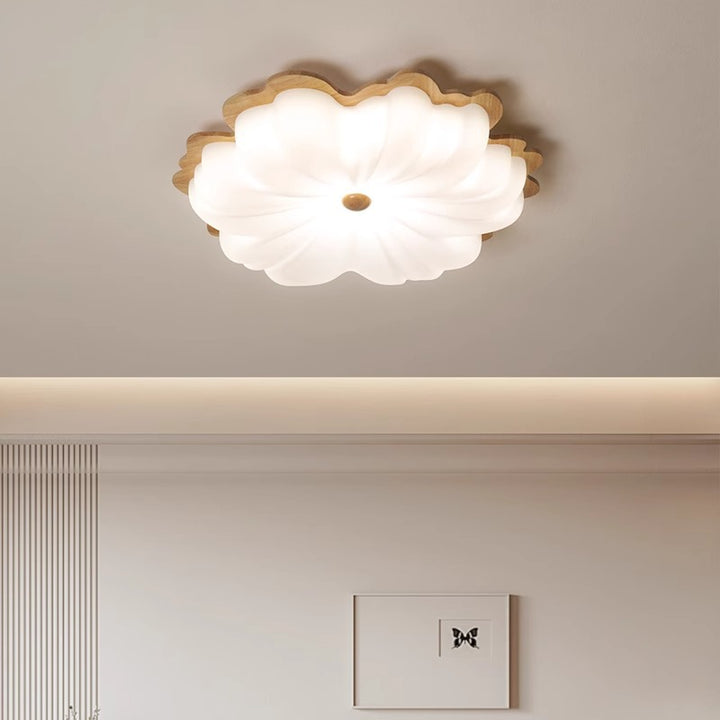Plafonnier LED contemporain en bois massif rétro avec abat-jour en PE pour chambre 