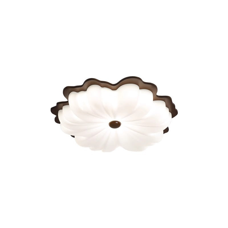 Plafonnier LED contemporain en bois massif rétro avec abat-jour en PE pour chambre 