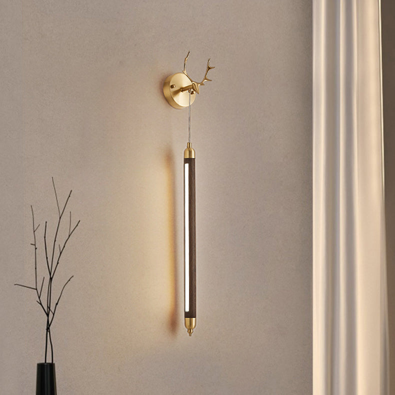 Applique murale LED en bande longue en bois massif en cuivre pleine simplicité contemporaine pour salon 