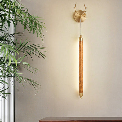 Applique murale LED en bande longue en bois massif en cuivre pleine simplicité contemporaine pour salon 